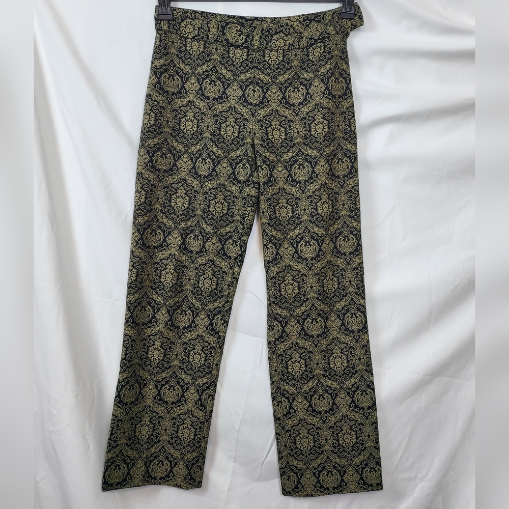 Harolds Women Brocade Black & Antique Gold Baroque Retro Pants Sz 6 Vintage